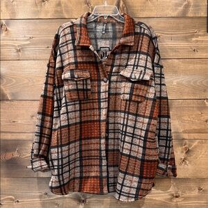 Women's Plaid Utility Jacket in Orange and Black